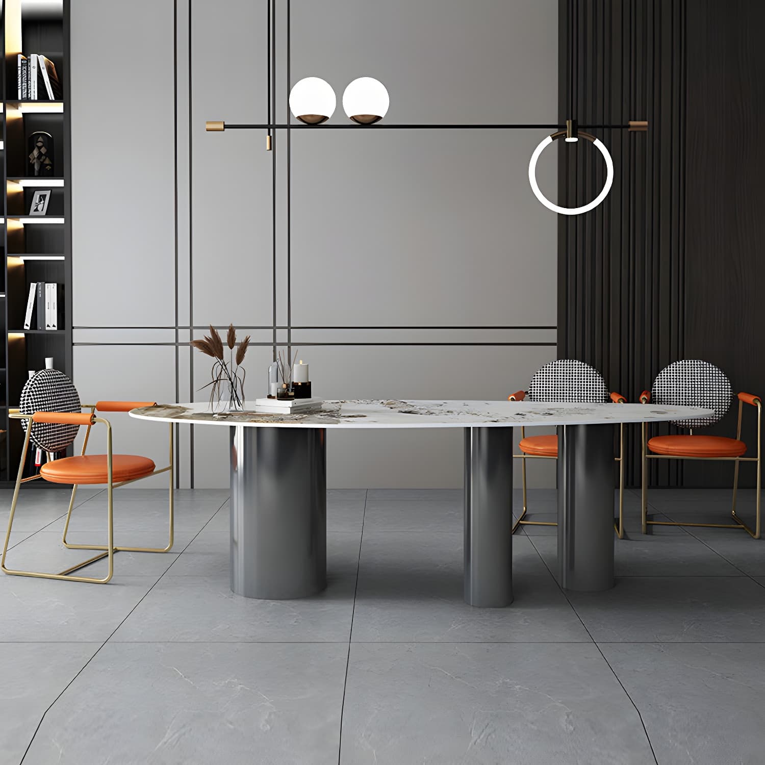 Oval Traditional Luxury Stone Table Standard Height Dining Table - image 7