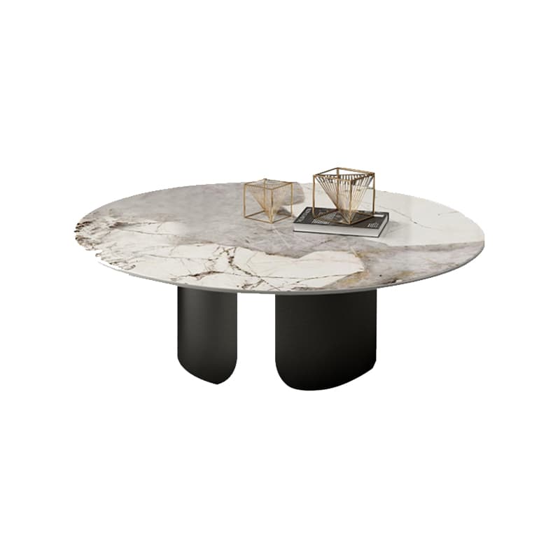 Glam Style Round Coffee Table with Sleek Stone Top and Sturdy Iron Base
