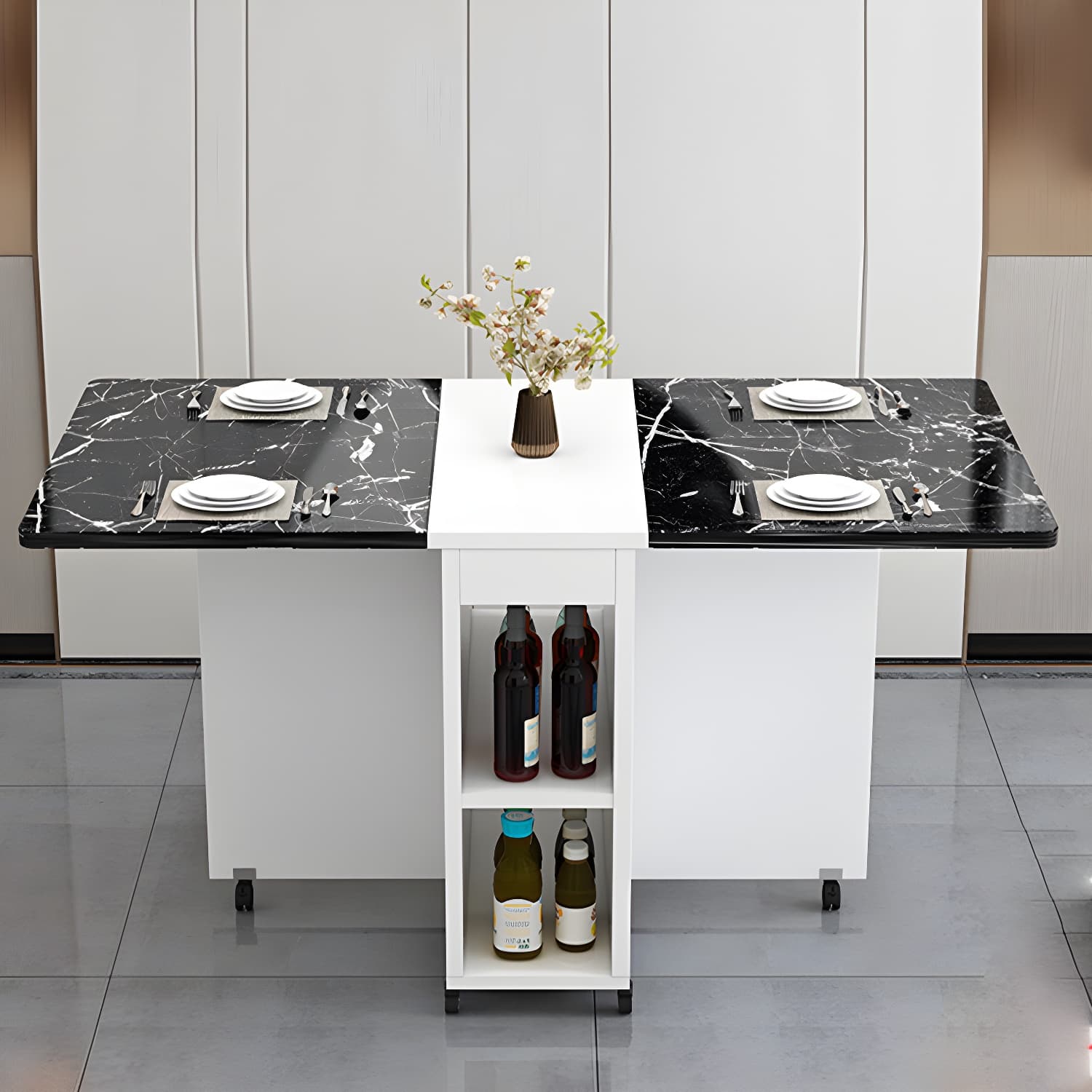 5-Piece Modern Wood Dining Set with Rectangle Table and White Backless Stools - image 9