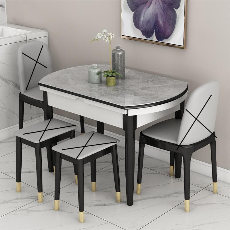 Minimalist Slate Dining Table Set with 4 Legs, Enclosed Back, Padded Chair, and Dove Grey/White Table Top