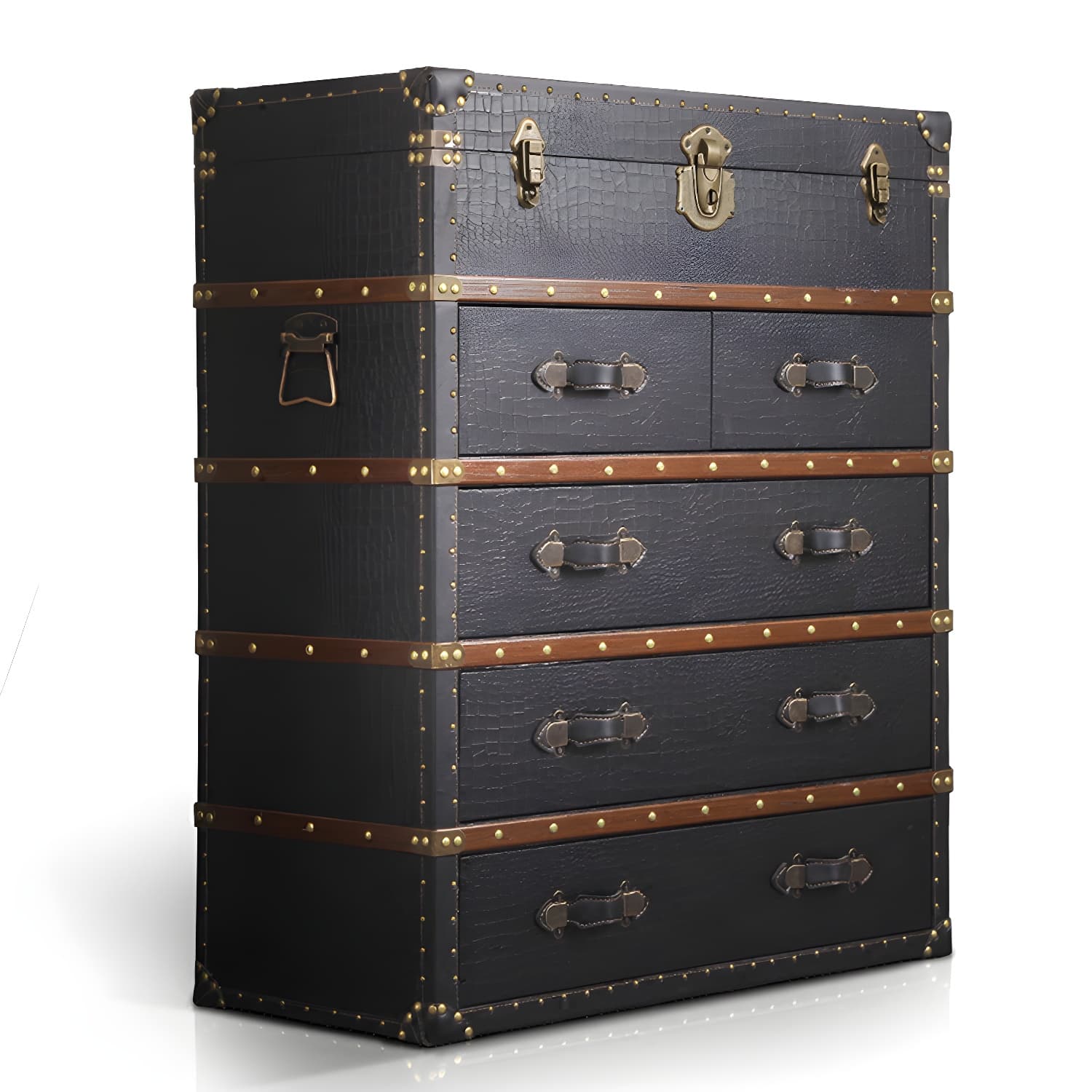 Rustic Leather Chest Vertical Chest with Drawers for Bedroom