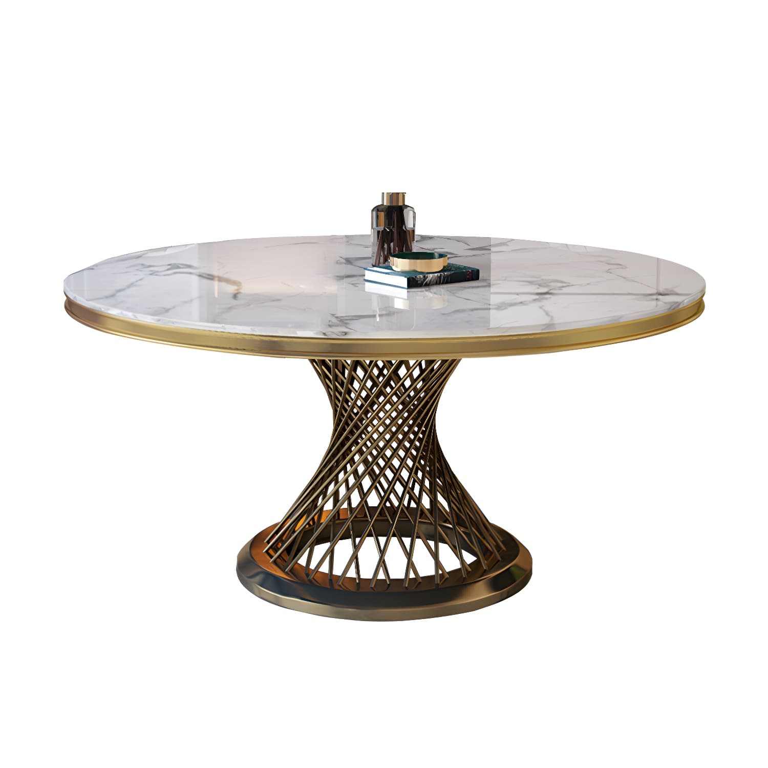 Round White Marble Modern Dining Table with Gold Steel Pedestal Base - image 5