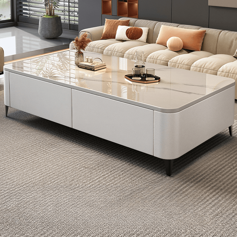 Rectangular Calfskin Accent Table with 2 Drawers