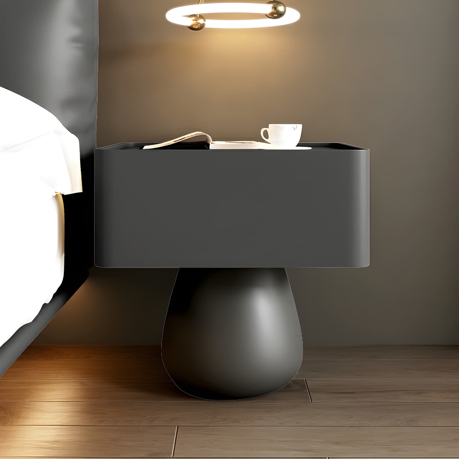 Modern Light Wood Drawer Nightstand with Faux Leather Countertop