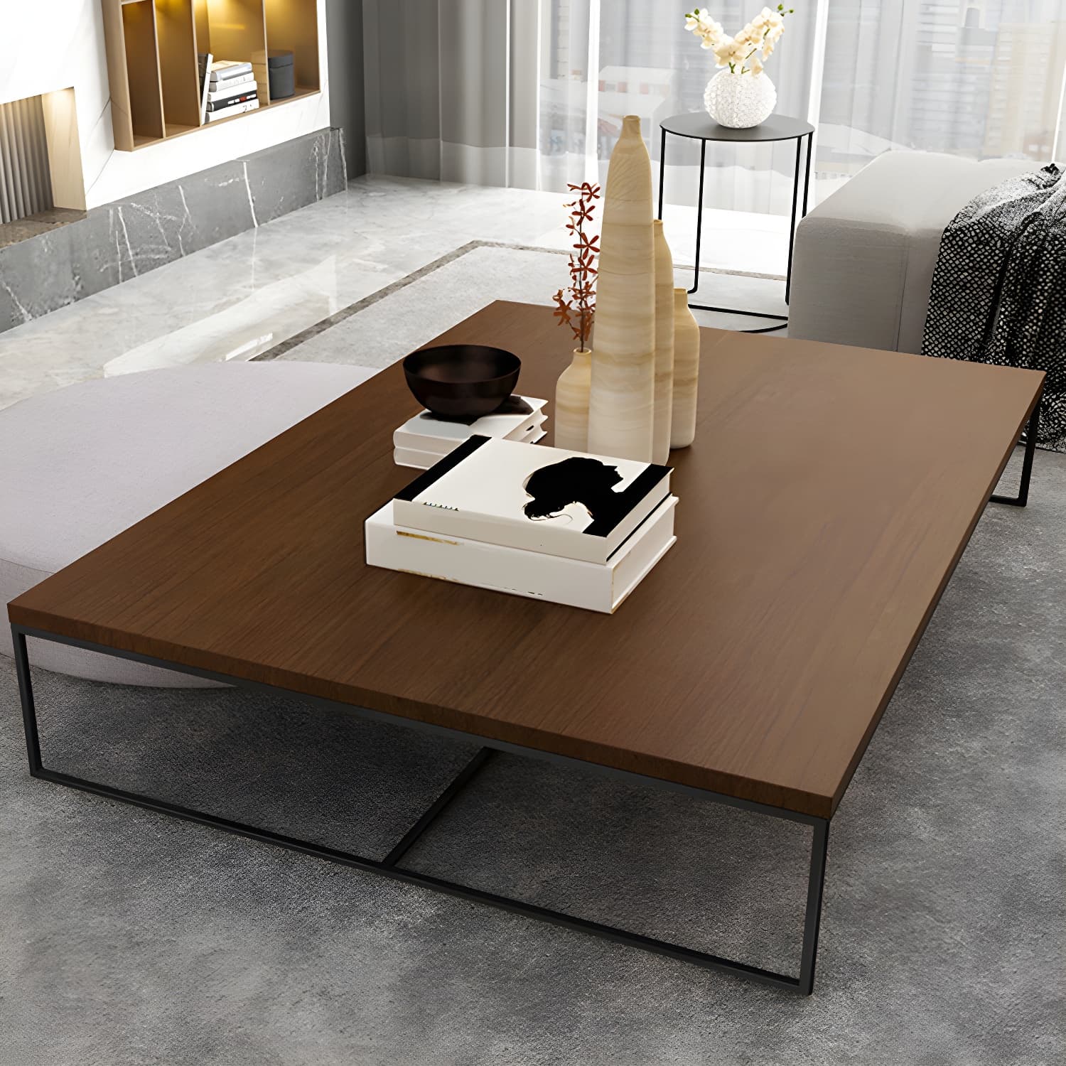 North European Wood Coffee Table Rectangle Frame Cocktail Table - image 4