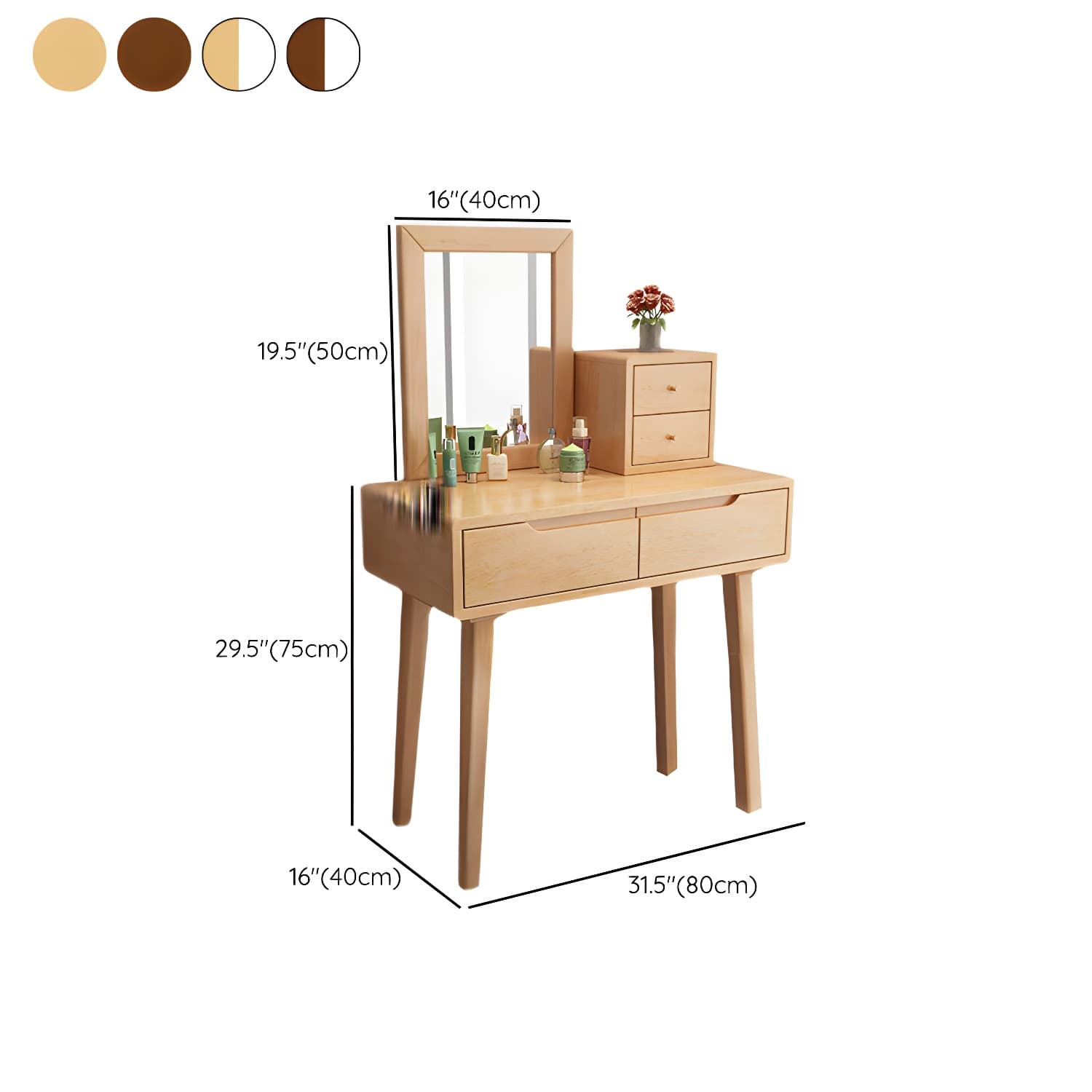 Contemporary Solid Wood Makeup Table Vanity Stool with Drawers - image 18