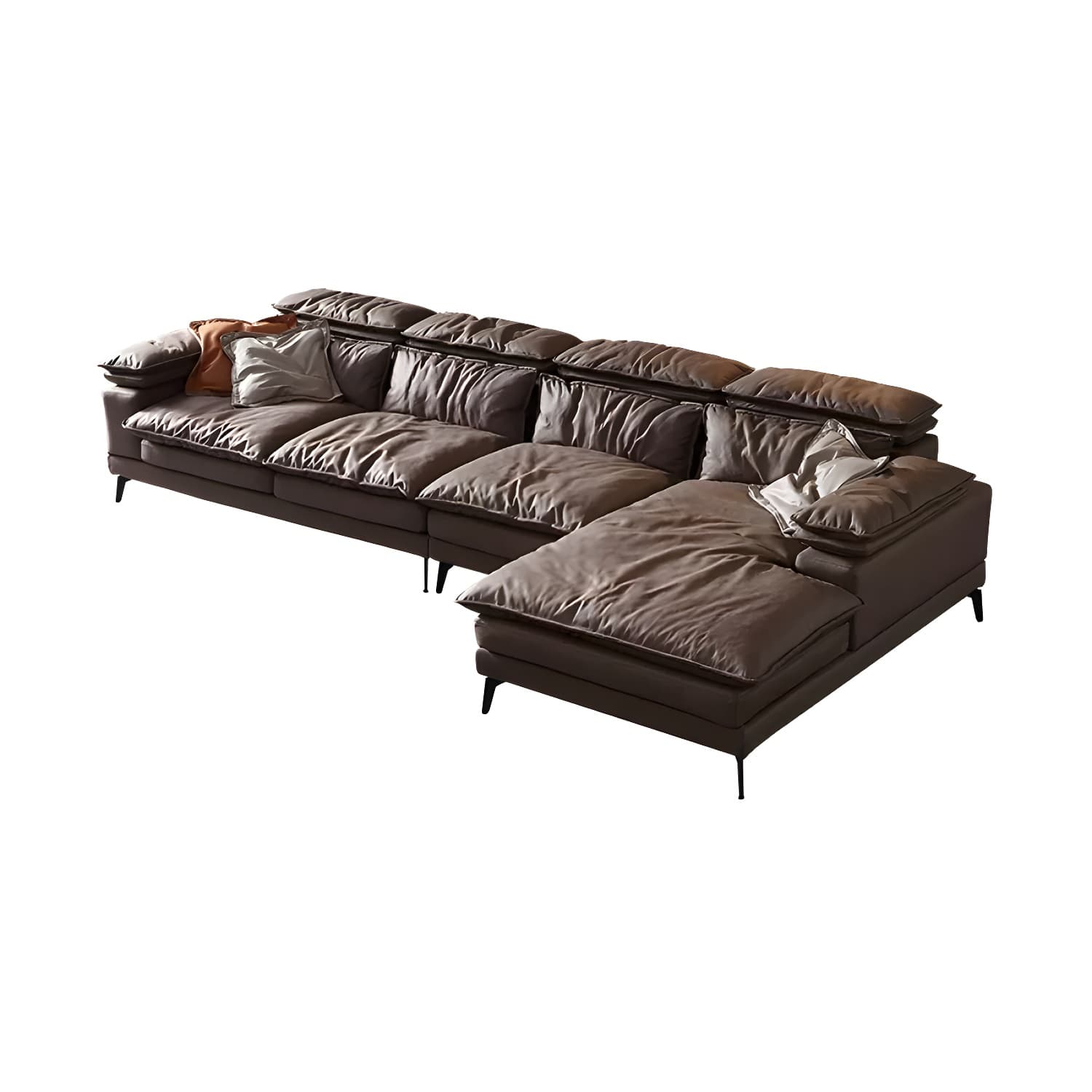 Mid-Century Modern Brown Tech Cloth Sectional Sofa with Wood Frame and Pillow Top Arms - image 11