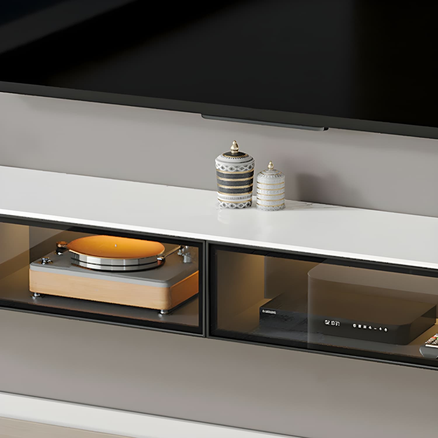 Rectangle TV Stand With Light In Living Room - image 7