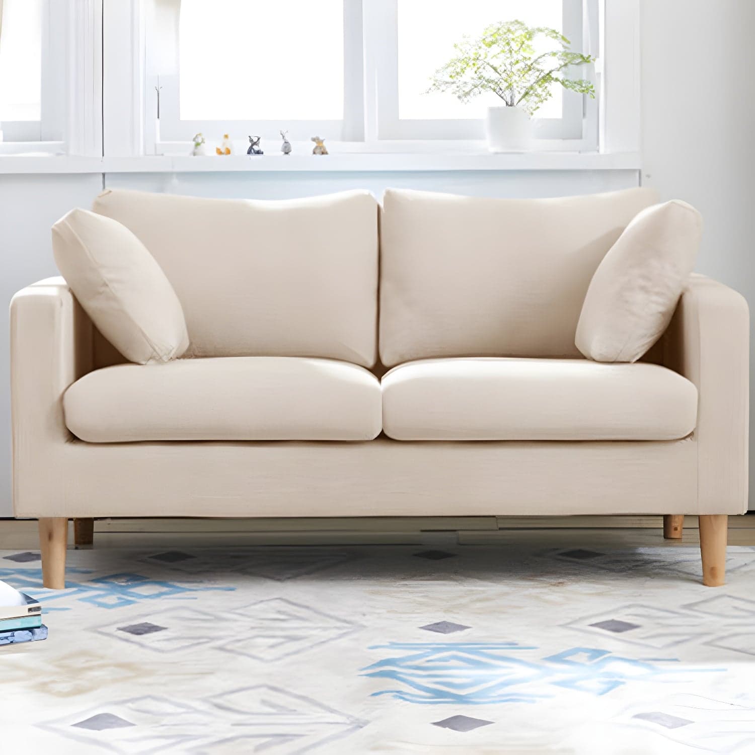 Contemporary Square Arm Couch Faux Leather Loveseat with Pillows - image 8