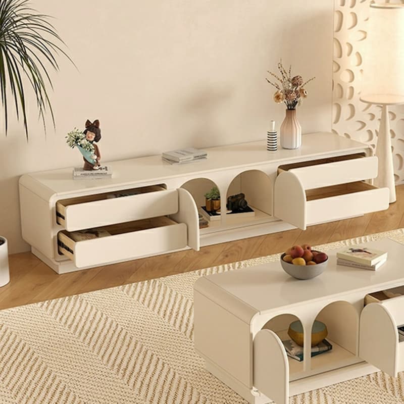 White Modern TV Stand with Low Height, 4 Drawers, 1 Cabinet and Legs - Full Assembly Needed - image 3