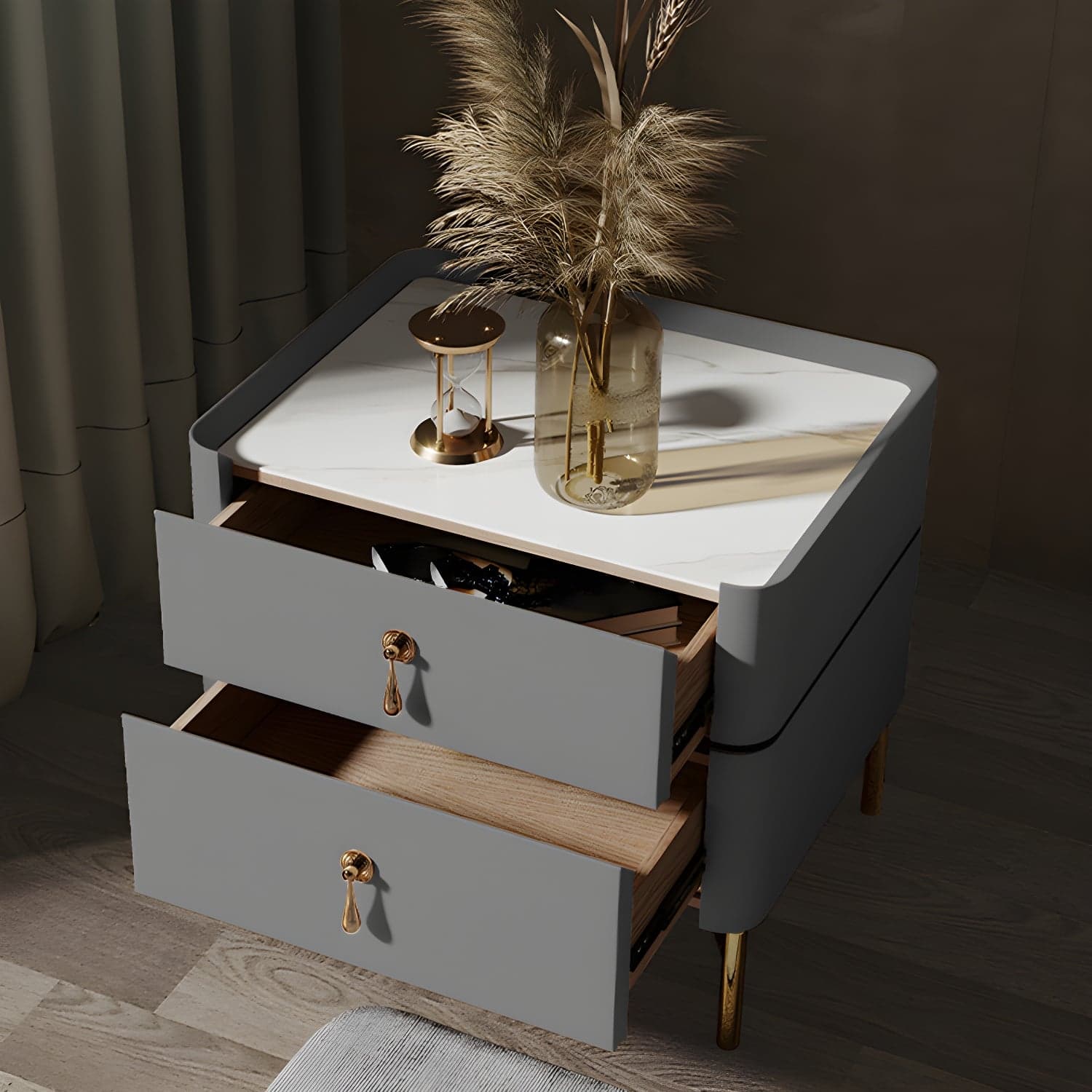 Glam 2-Drawer Nightstand Glass Top 19 Inch H Legs Included Night Table - image 3
