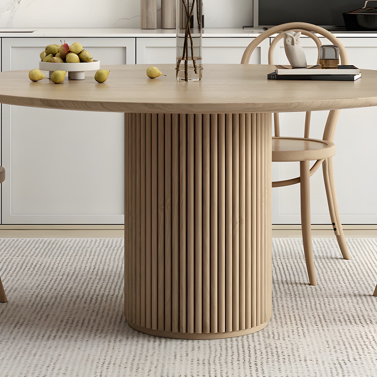 Modern Round Dining Table Pine Solid Wood Pedestal Dining Table in Natural - image 8