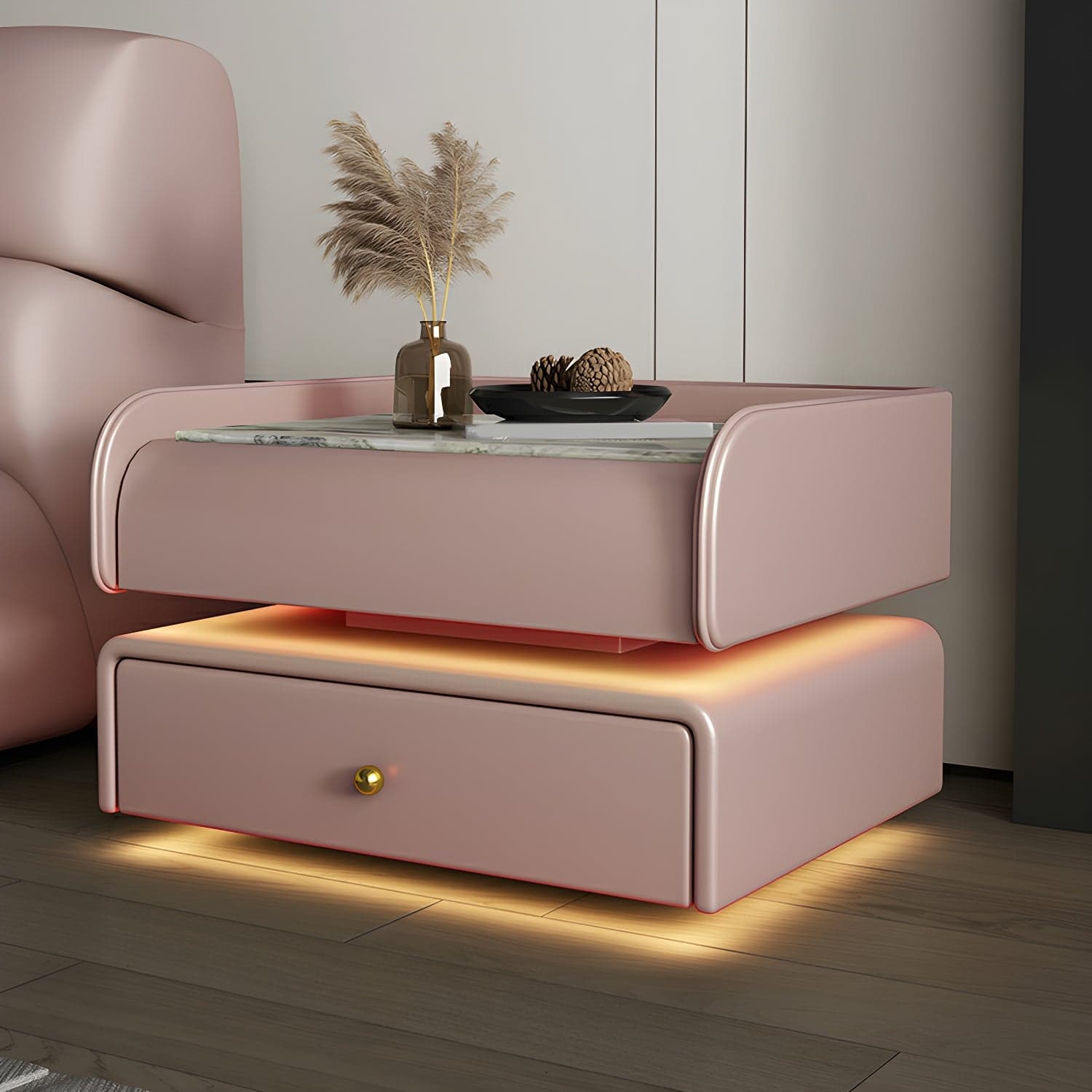 Modernism Bedside Cabinet Made from Leather and Wood for Bedroom - image 6
