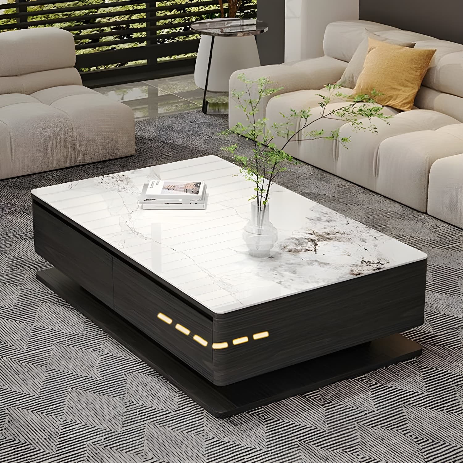Modern 17" H Rectangular Stone Coffee Table with Four Drawers for Home - image 6