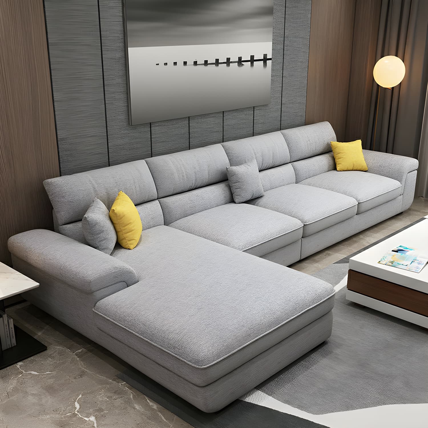 Modern L-Shape Pillow Top Arm Wooden Frame Sectional Sofa Chaise with Large 10 Feet Size - image 3