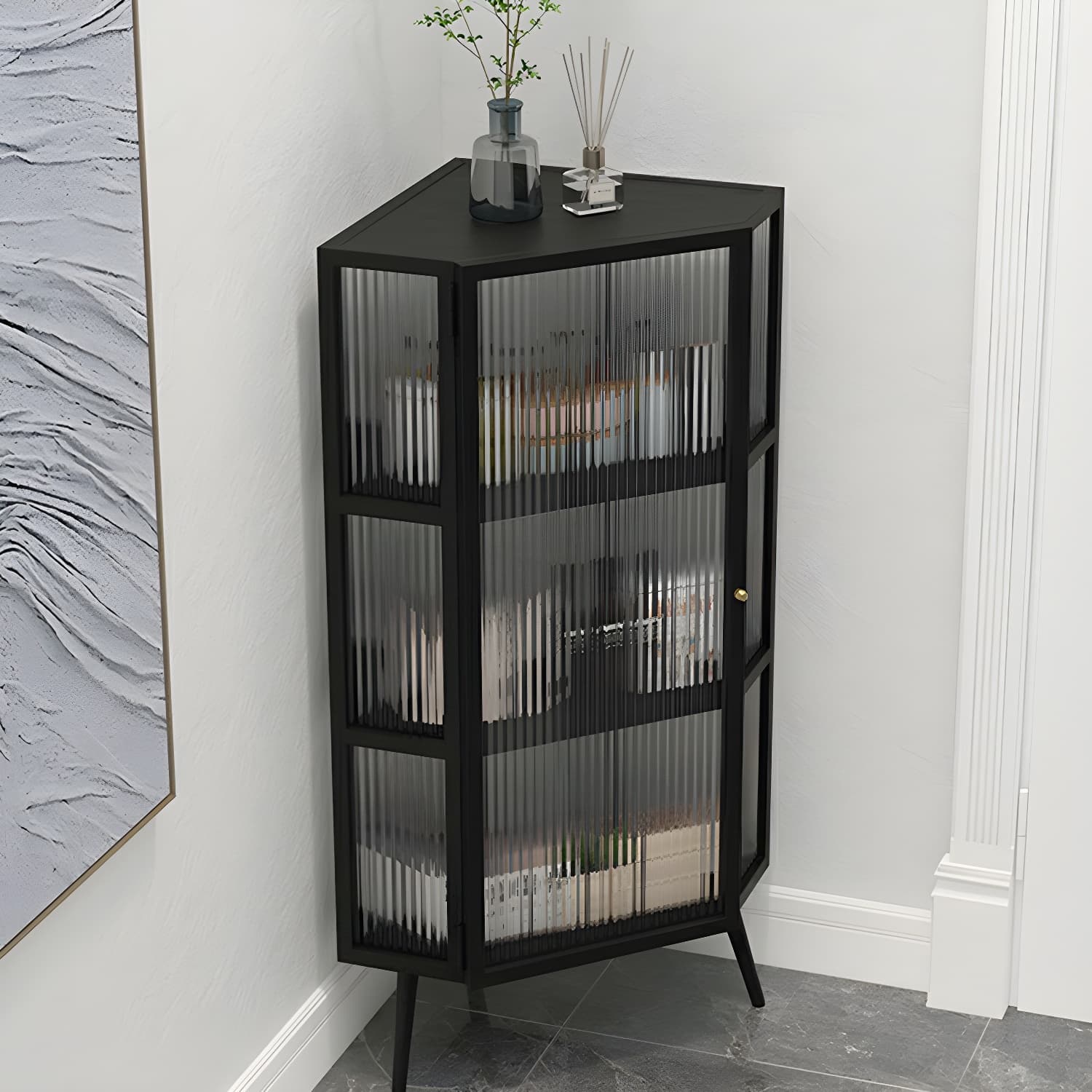 40cm Corner Modern Accent Cabinet with Glass Doors and Iron Base - image 4