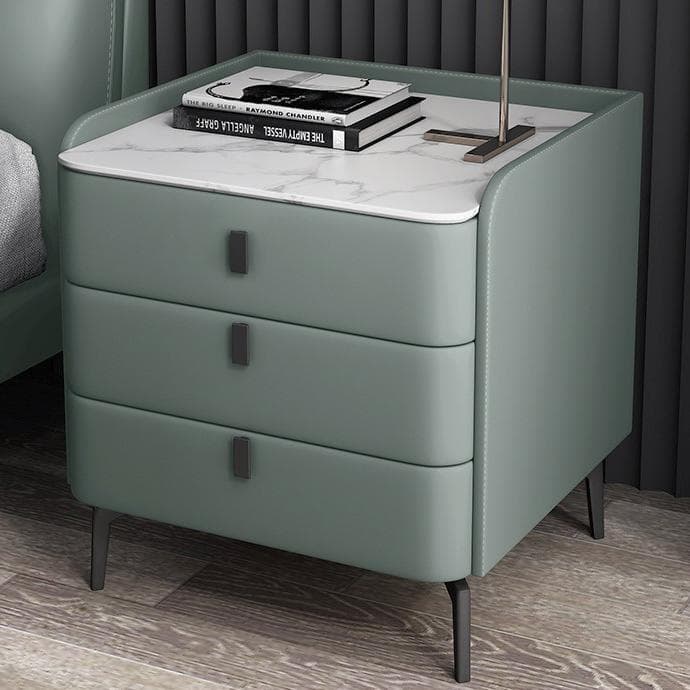 Modern Wooden 3-Drawer Nightstand Stone Countertop with Legs Partial Assembly Required - image 5
