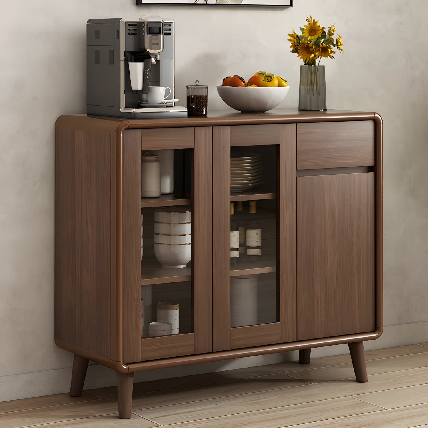 Modern Brown Wood Sideboard with Cabinets and Drawers - Stylish and Functional Buffet for Storage - image 4