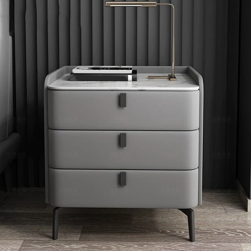 Modern Wooden 3-Drawer Nightstand Stone Countertop with Legs Partial Assembly Required - image 12