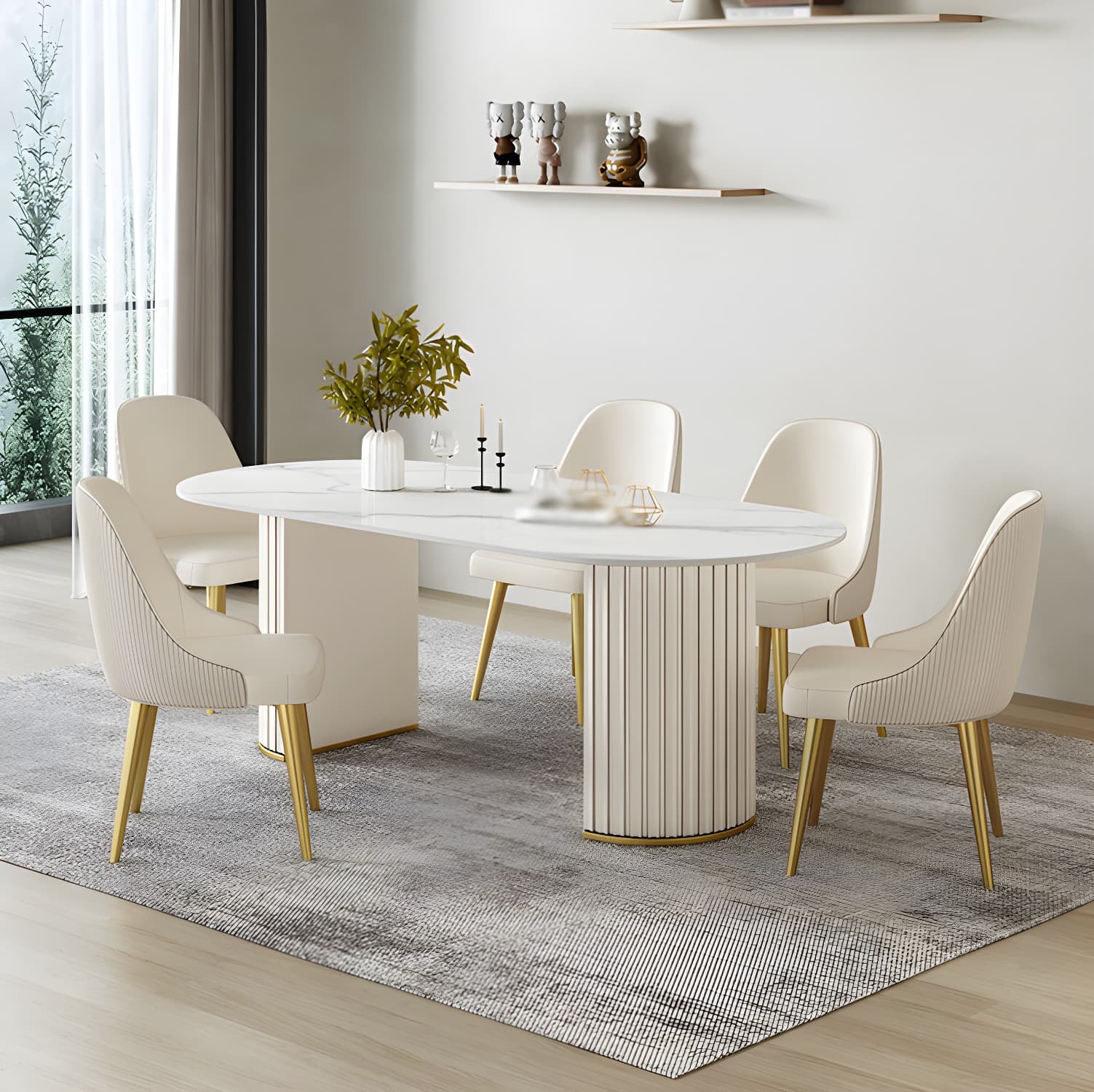 Glam 1/2/5/6/7 Pieces Dining Set Oval Sintered Stone Dining Table Set - image 4