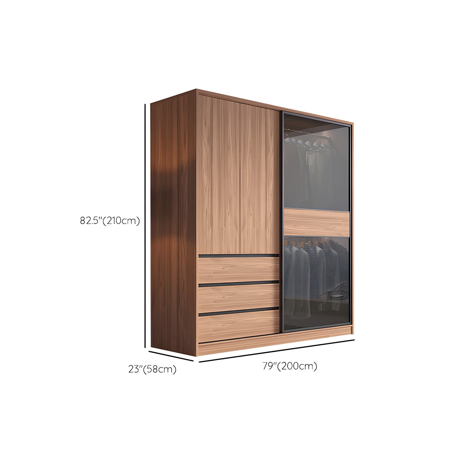 Glass and Wood Wardrobe Cabinet Brown Wardrobe Armoire with Garment Rod - image 15