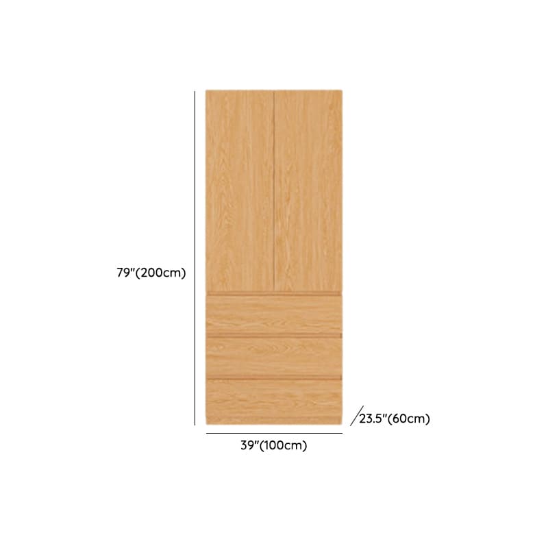 Casual Natural Finish Wood Wardrobe Closet with Soft Close Drawer, Door, Interior Shelves, and Hanging Rod - image 14
