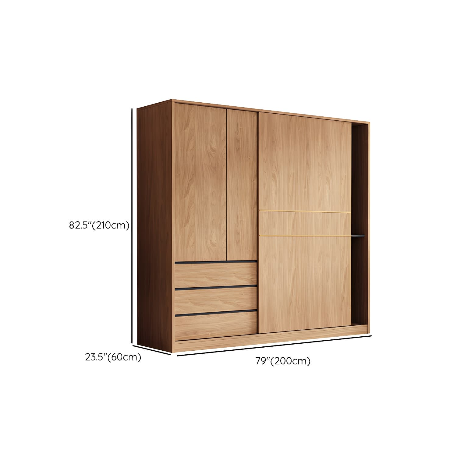 Natural Finish Wardrobe Armoire Sliding Wardrobe Cabinet with Drawer - image 13
