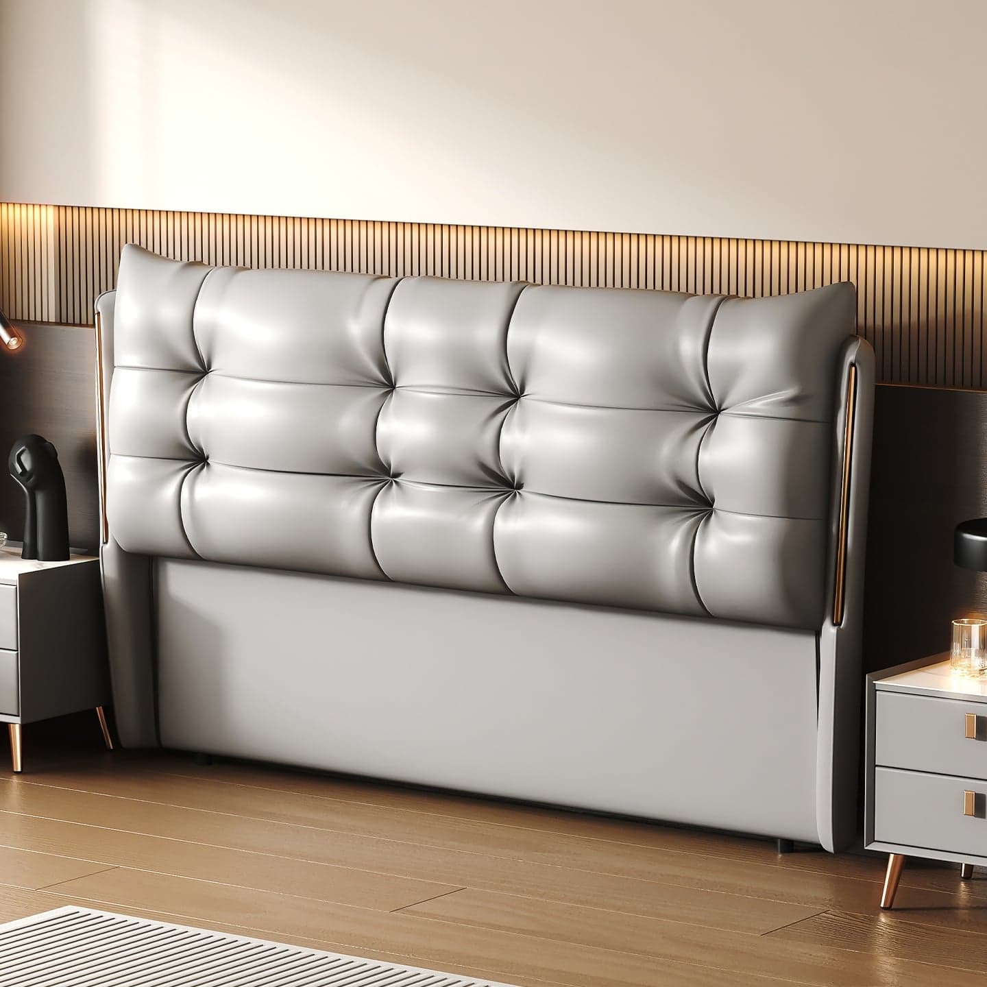 Simplistic Style Wingback Headboard with No Distressing, Piled Tufted Rectangular Shape for King/Queen/Full Bed, Featuring Sponge Upholstery Fill and Standard Height - image 4