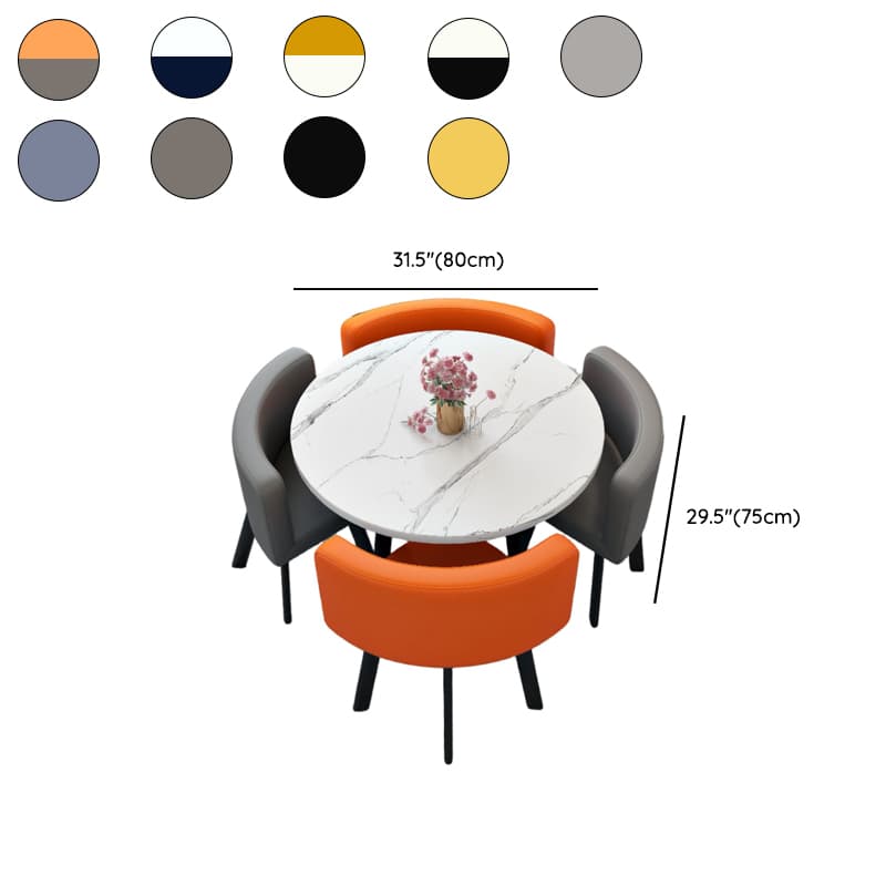 Minimalist Dining Table Set with Rounded Recycled Wood Top, Padded Chair, Back Seat, White Color - image 13