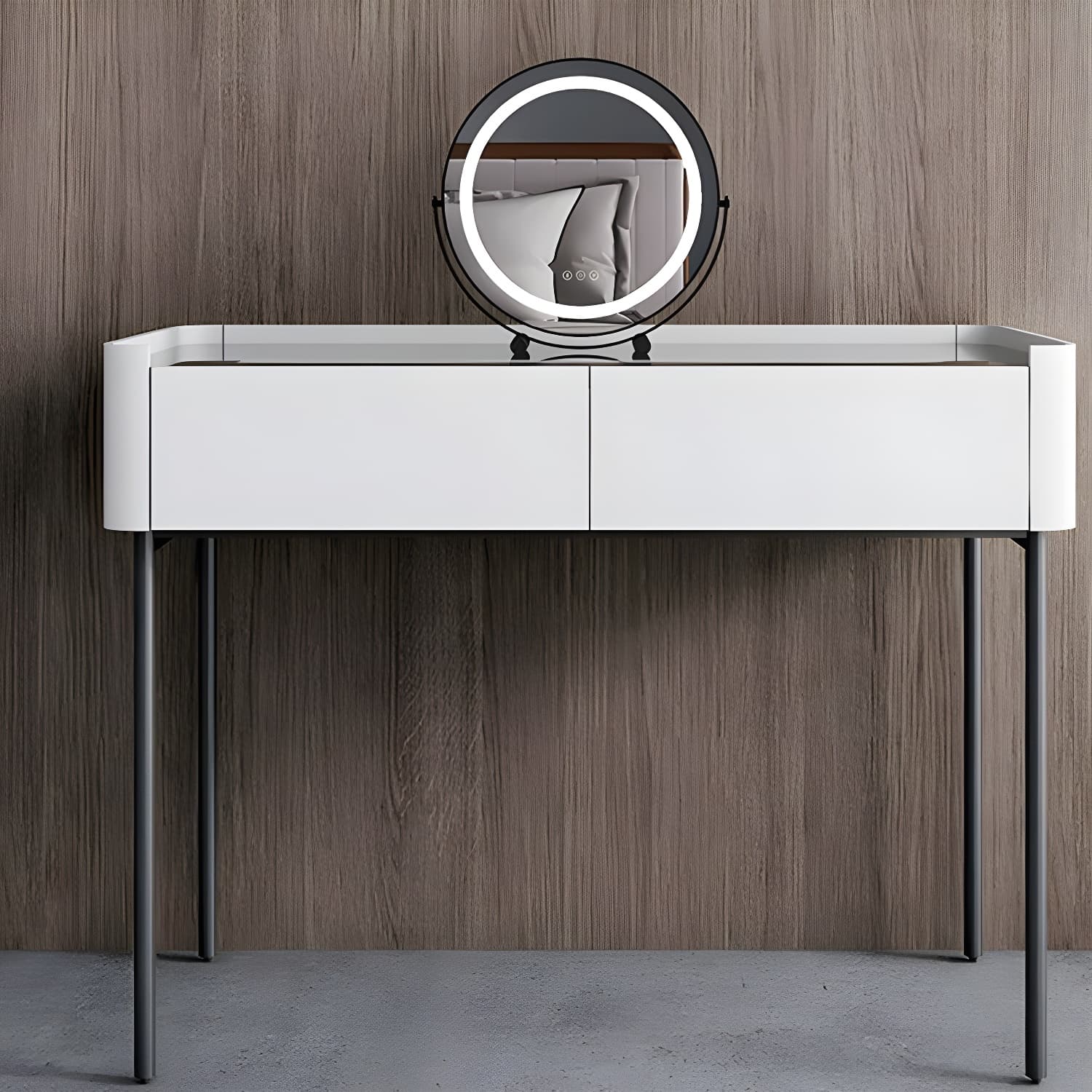 Modern Wooden Makeup Vanity with Glass Table Top & Drawers & Jewelry Storage - image 7