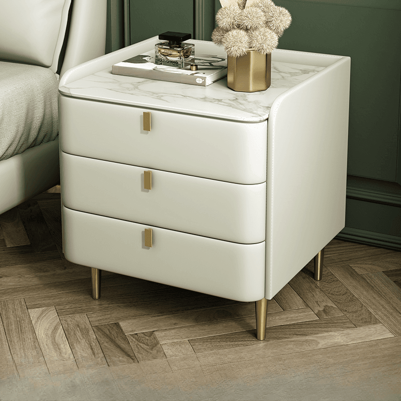 Art Deco 3 Tiers Drawer Storage Bedside Table with Stone Countertop - image 12