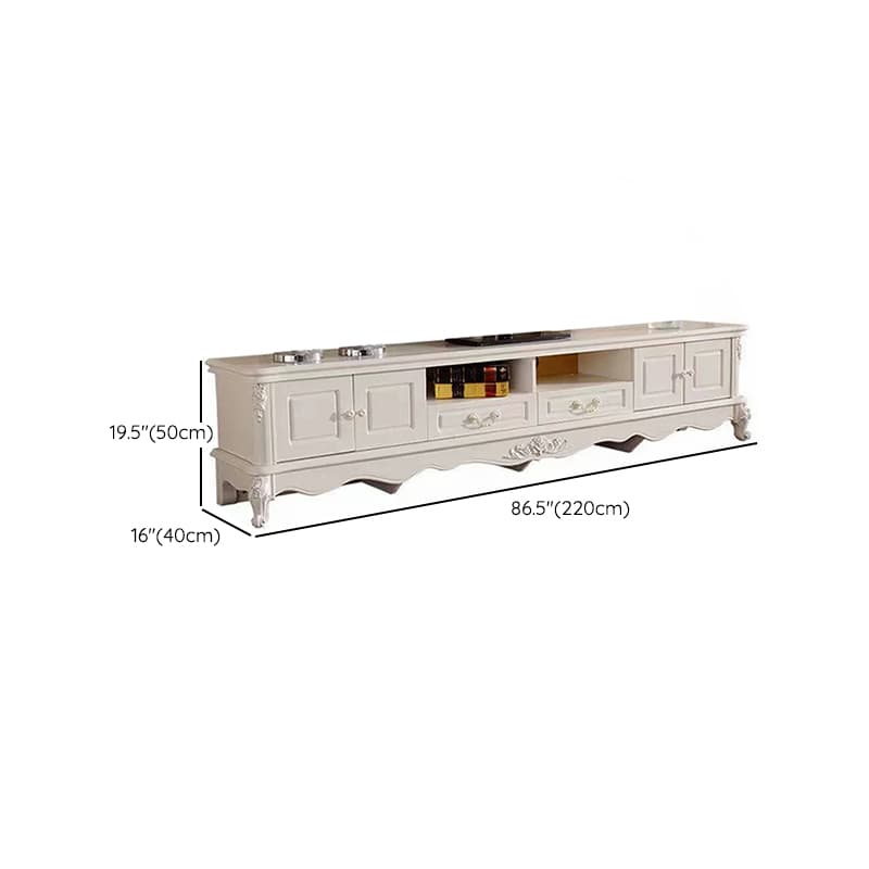 White Wood TV Stand with Drawers and Cabinets featuring Cable Management - image 9