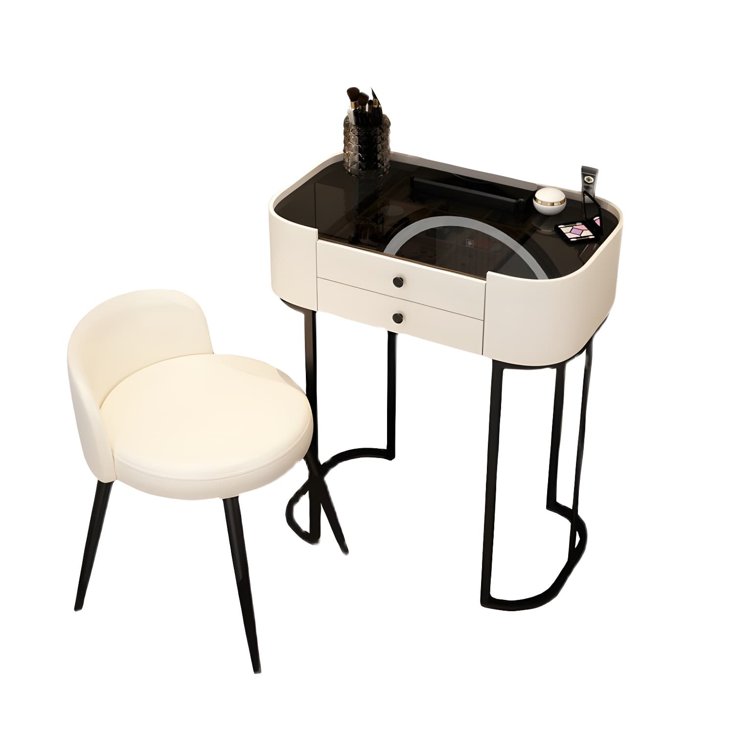 Modern 2 - Drawer Vanity Makeup Dressing Table Glass Top Vanity Set with Mirror and Stool - image 11
