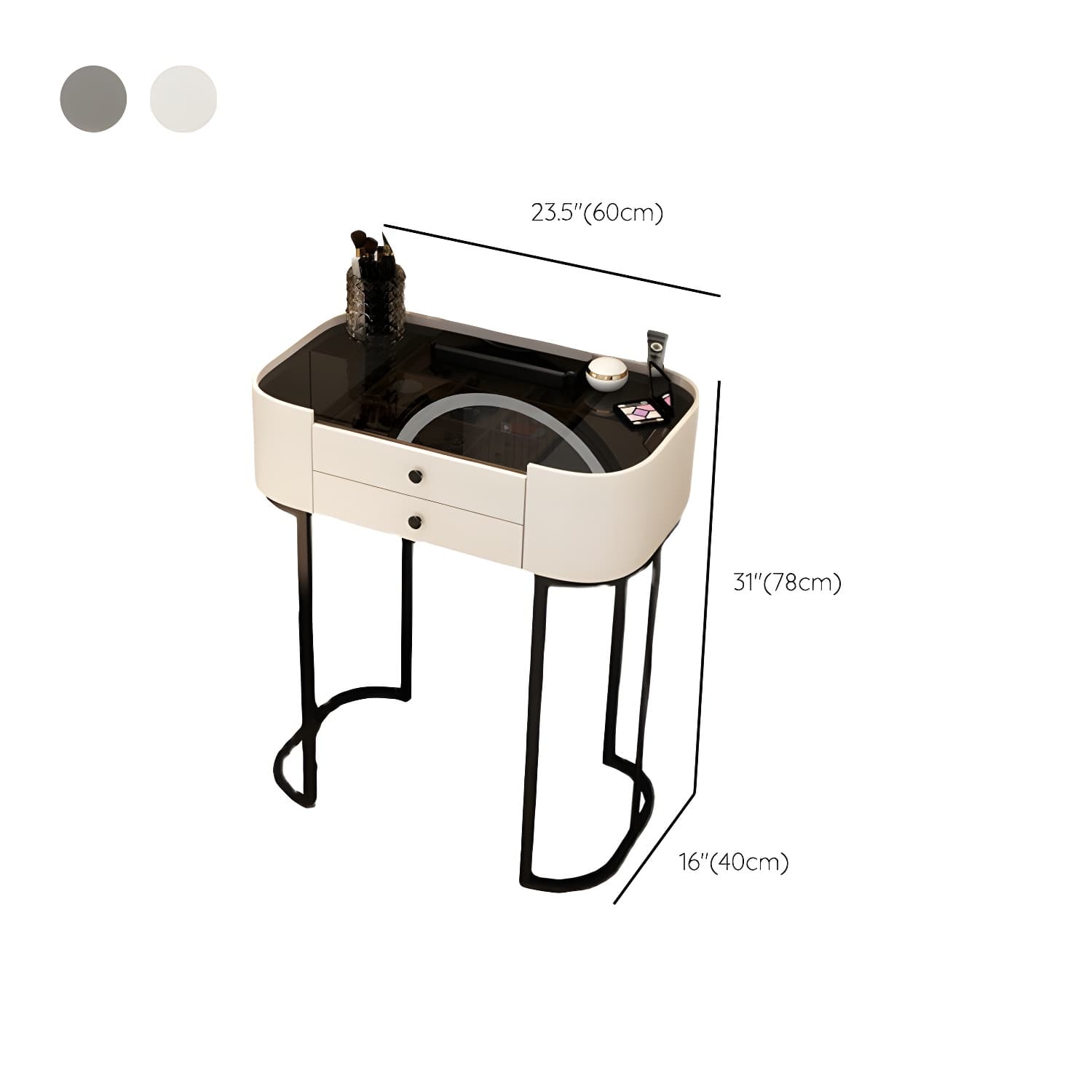 Modern 2 - Drawer Vanity Makeup Dressing Table Glass Top Vanity Set with Mirror and Stool - image 16