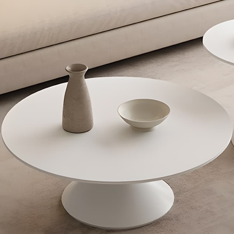 Single/Nesting Postmodern Circular-shaped Chalk/Ink Sintered Stone Pedestal Base Side Table - image 12