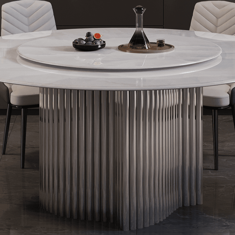 Dining Table Set with Rounded Stump Base, Padded Chair with Back for 6 People/4 People in White - image 6