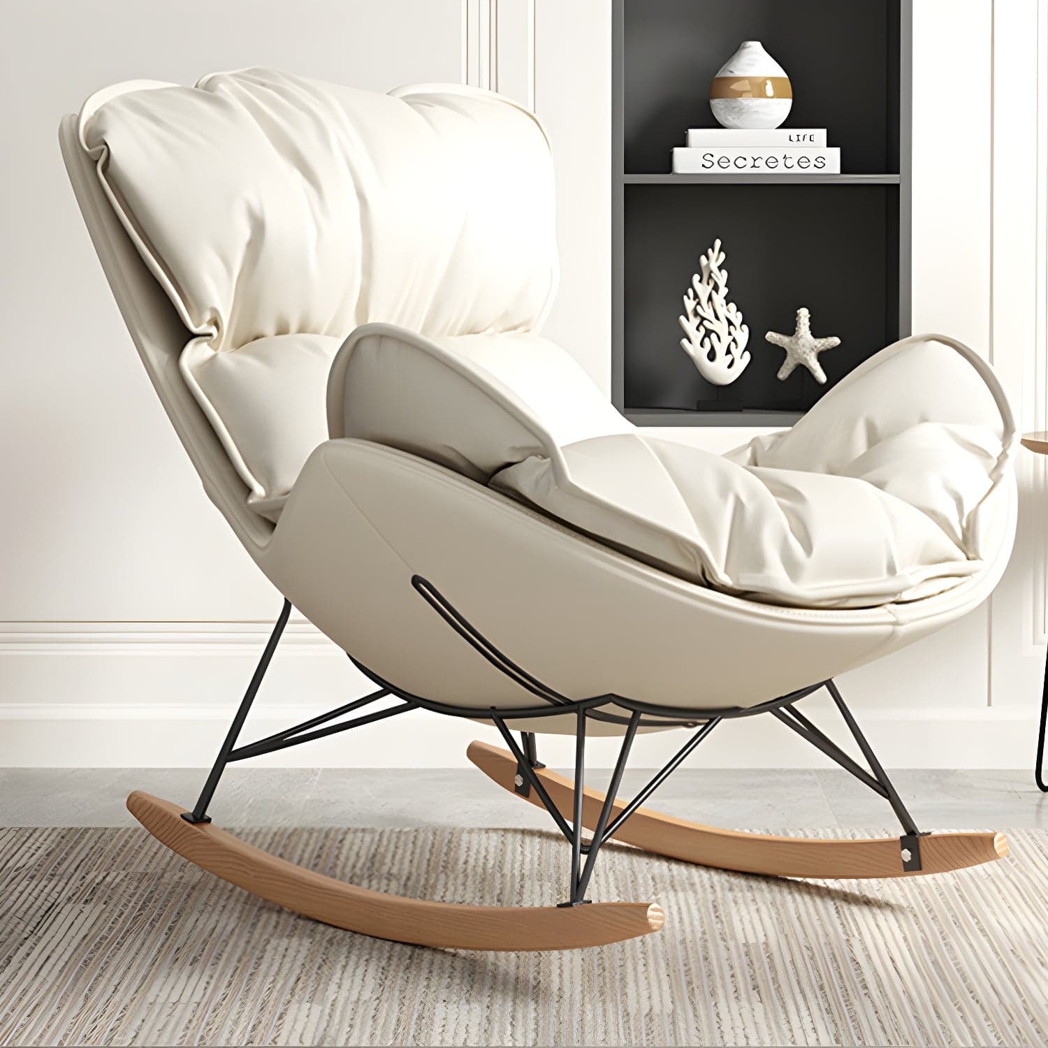 Modern Faux Leather Upholstered Rocking Chair with Stain and Water Resistance for Ultimate Comfort - image 6