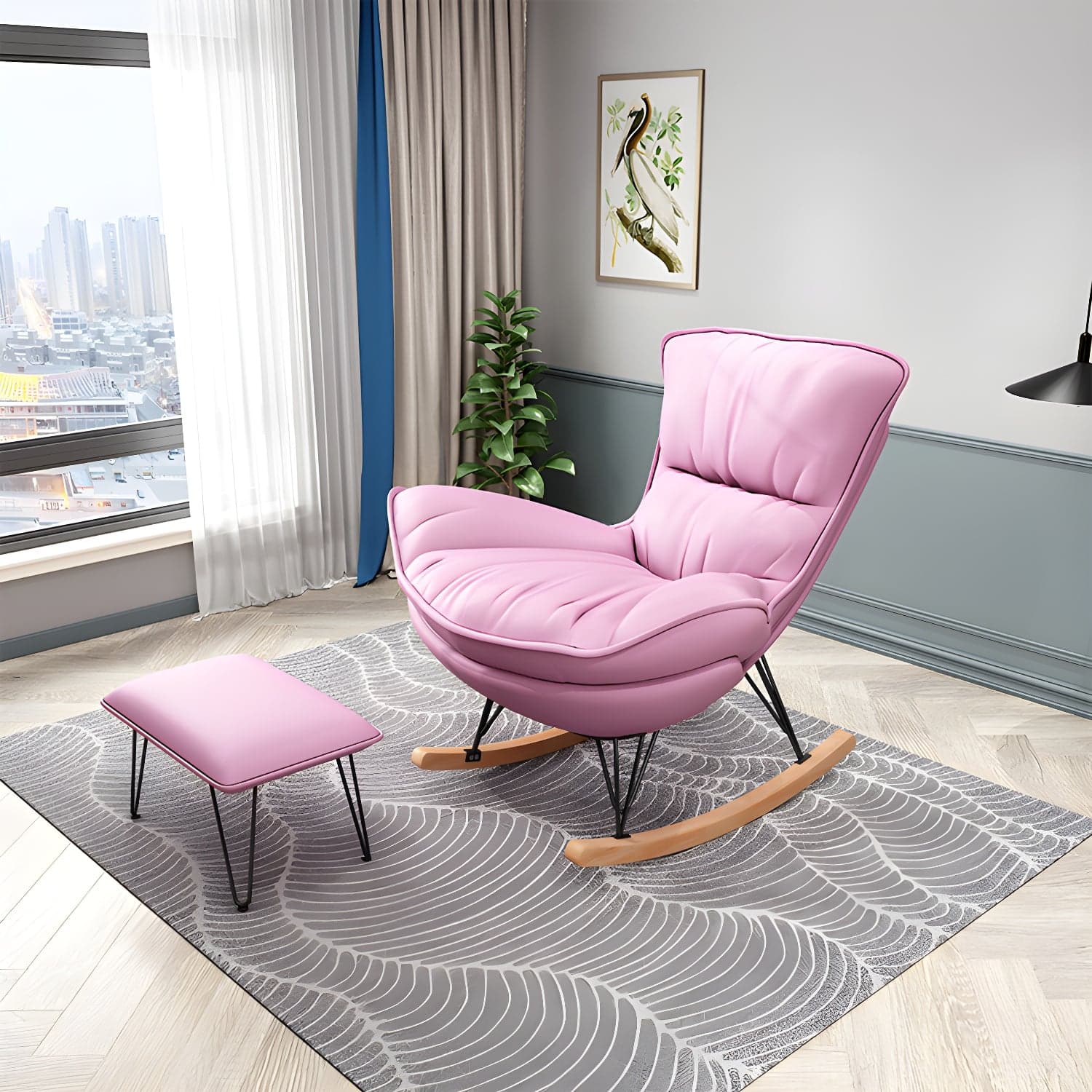 Contemporary Rocking Chair Faux Leather Water Resistant Plain Rocker Chair with Ottoman - image 7