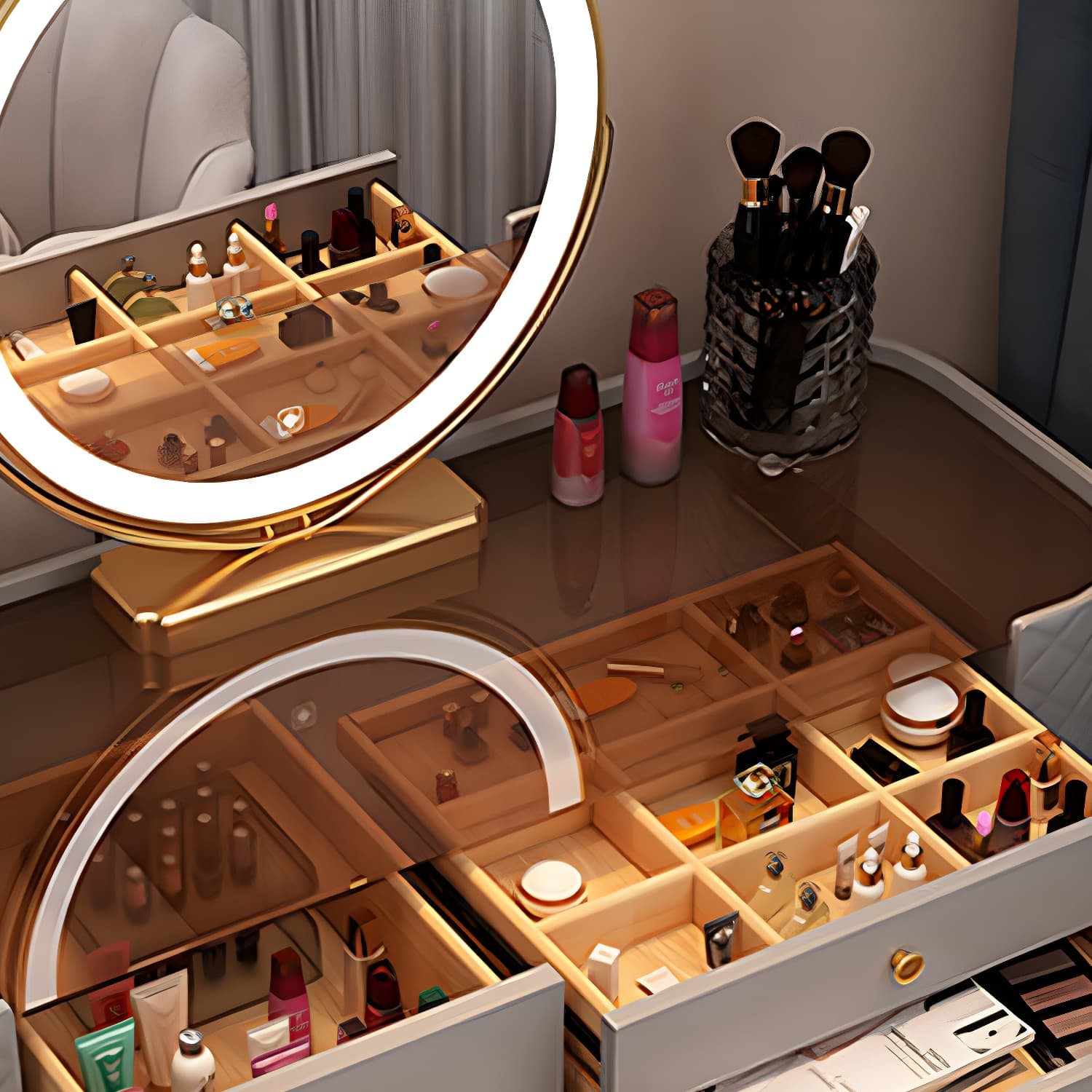Wood Makeup Vanity Desk Table with Gold Base Storage Makeup Vanity Desk - image 13
