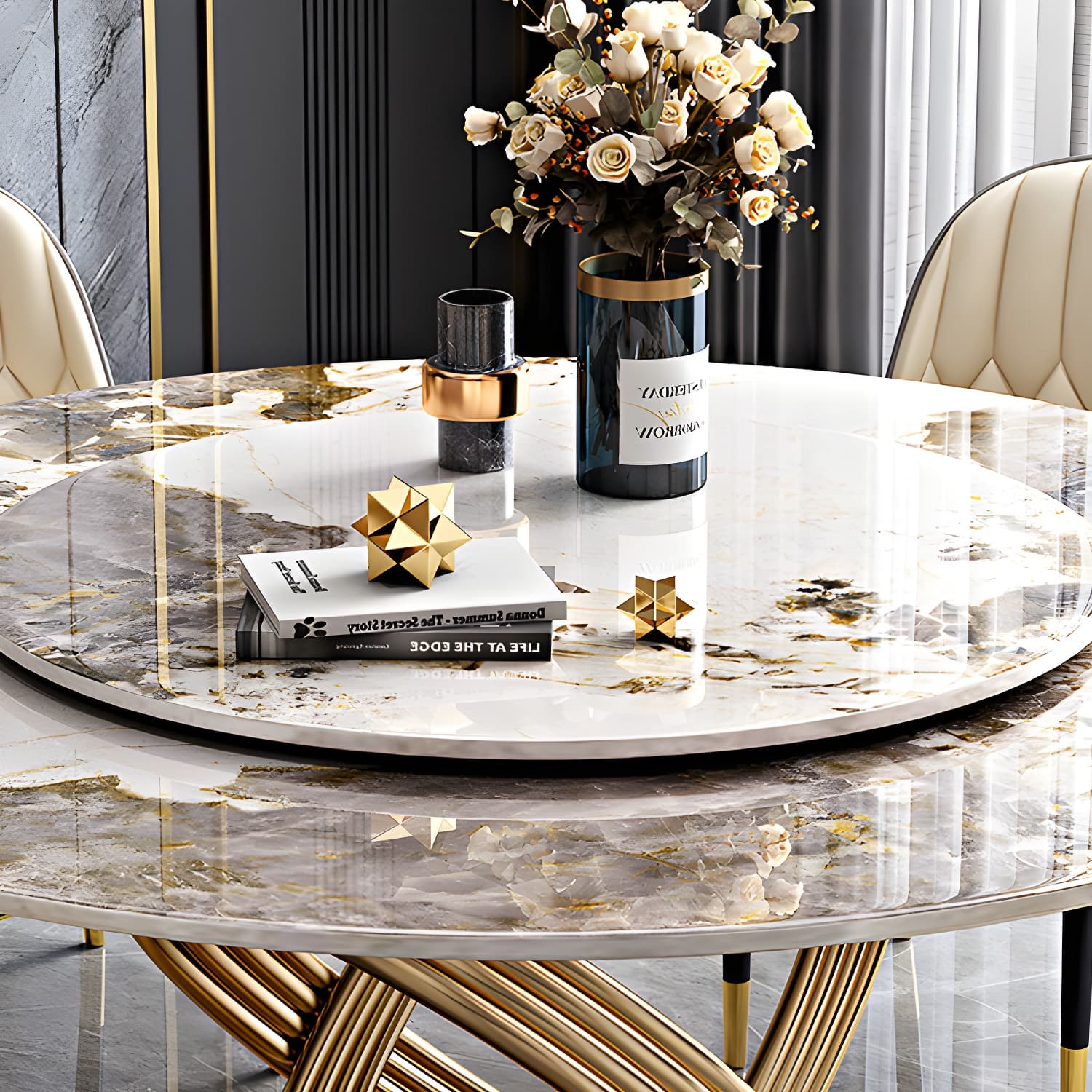 Traditional Luxury Dining Table Round Convertible Dining Table with Pedestal - image 6