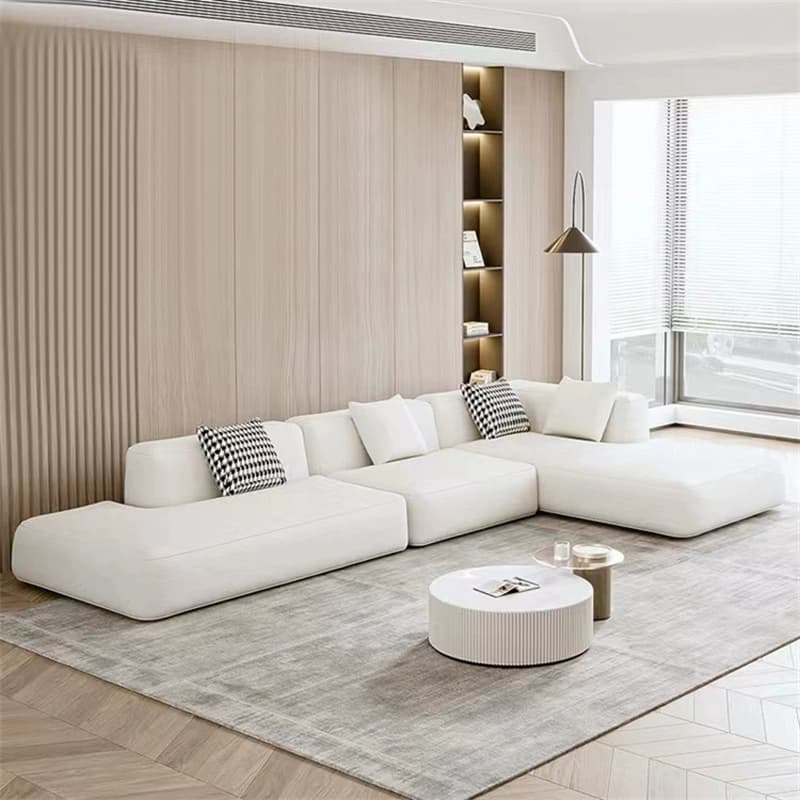 Modern Beige Tech Cloth One Arm Sectional Sofa with Wood Frame