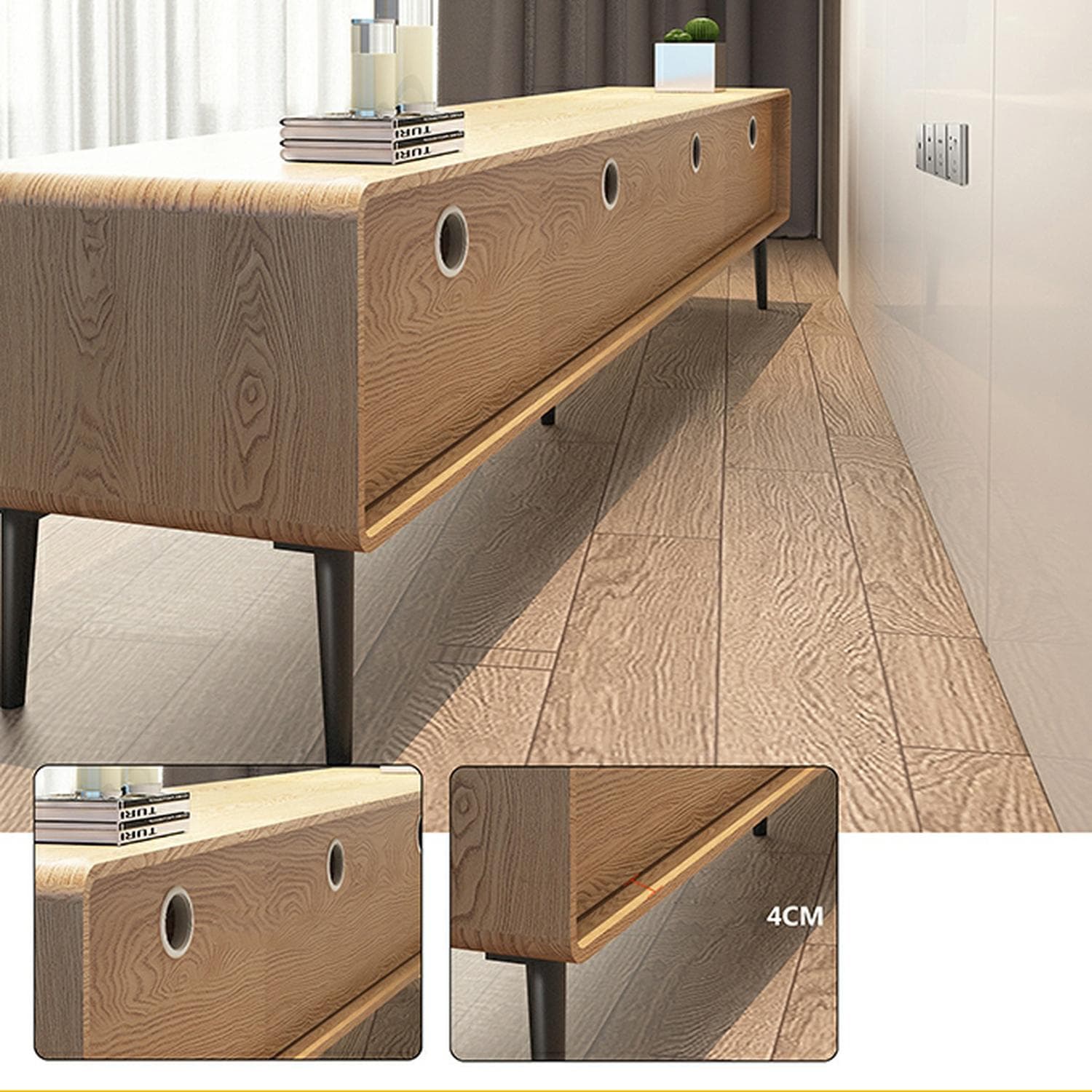 Modern Wood TV Stand with Drawers and Cable Management, Low Height, with Legs - image 16