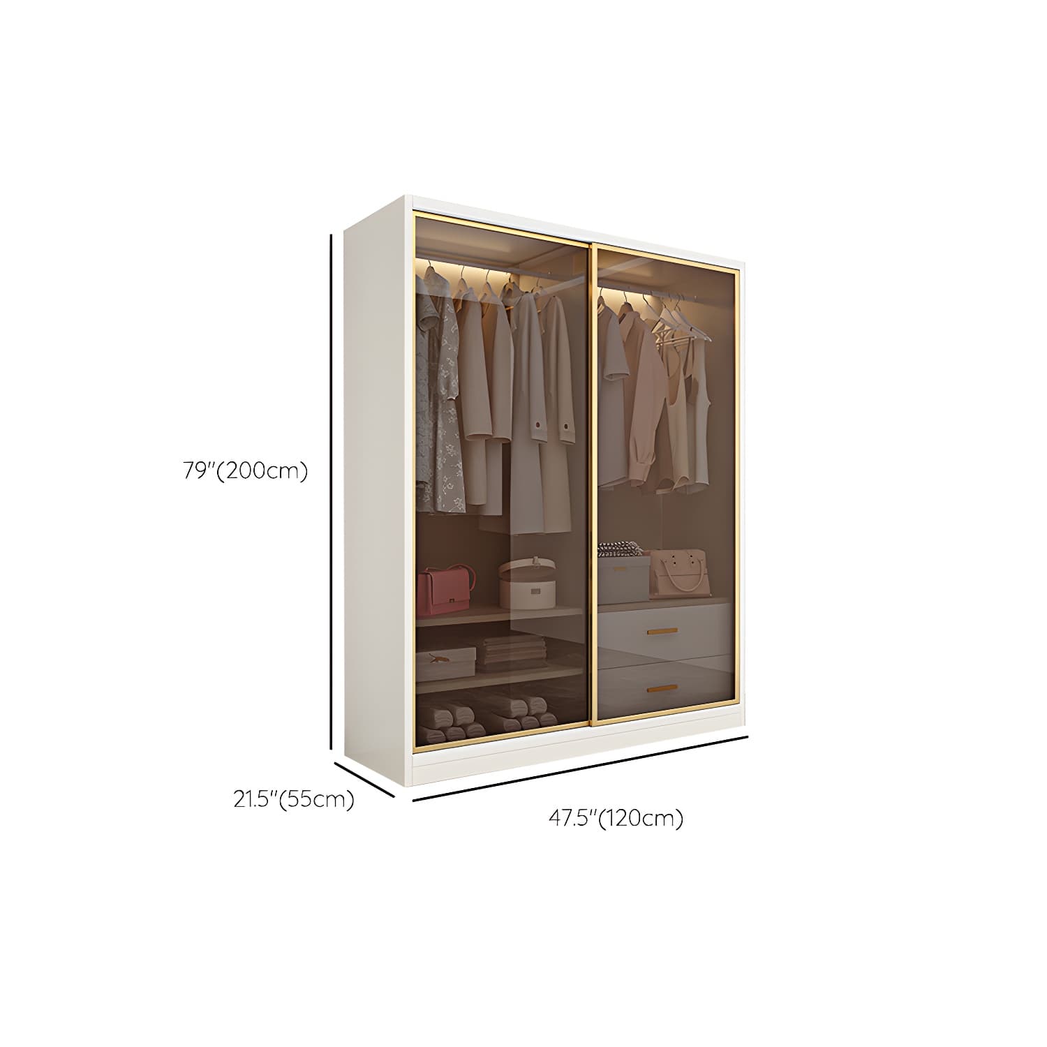 Modern White Wood Frame Wardrobe Freestanding Wardrobe with Sliding Glass Doors - image 10