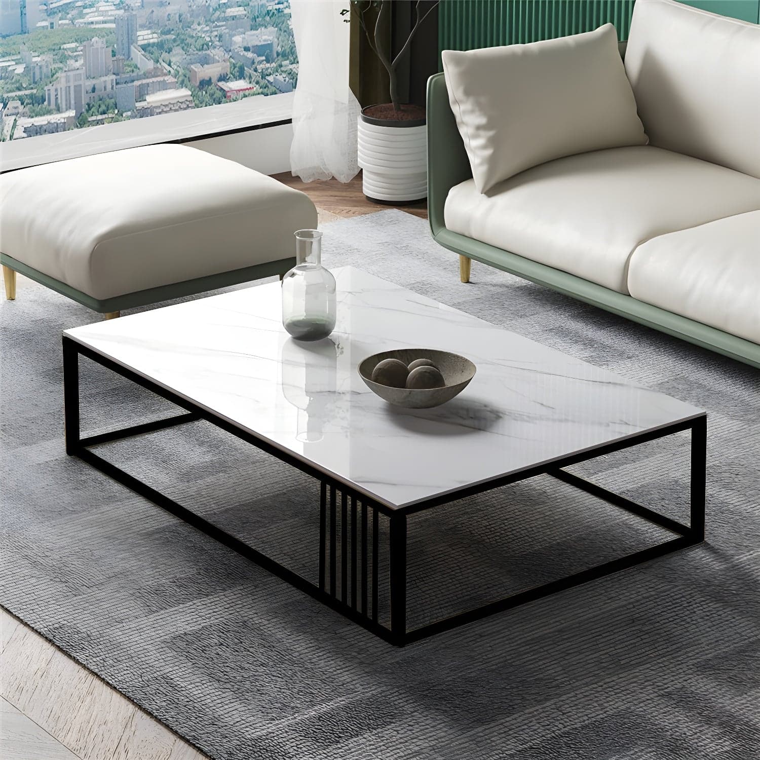 Metal Frame Rectangular Coffee Table Stone Top Cocktail Table - image 3