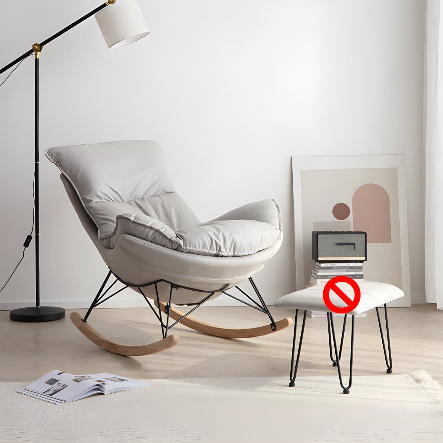 Simple Faux Leather Rocker Chair Plain Rocking Chair with Removable Cushions - image 4
