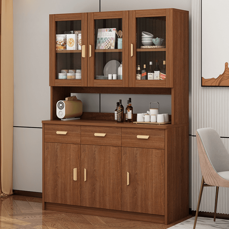 Modern Glass Doors Freestanding Wood Countertop Sideboard with Kitchen Appliance Storage - image 4