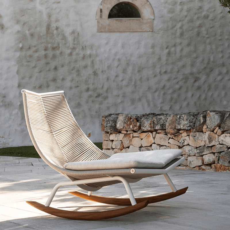 Carmine/Cerulean/Green Nordic Wicker Front Porch Rocking Chairs with Rear Back - image 8