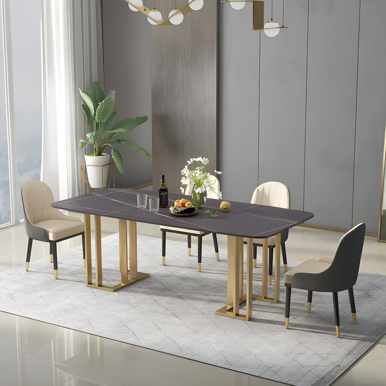 Traditional Luxury Dining Table White and Black Marble Rectangle Dining Table for Home - image 4