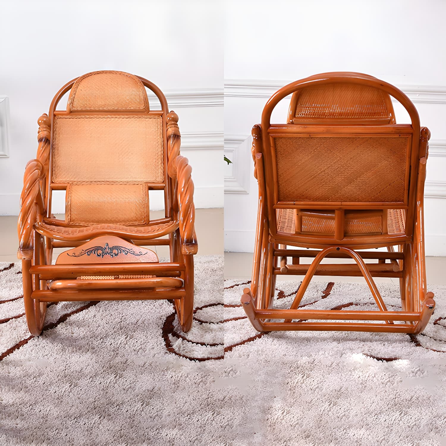 Traditional Rocking Chair Wicker Spindle Backrest Solid Color Indoor Rocking Chair - image 17