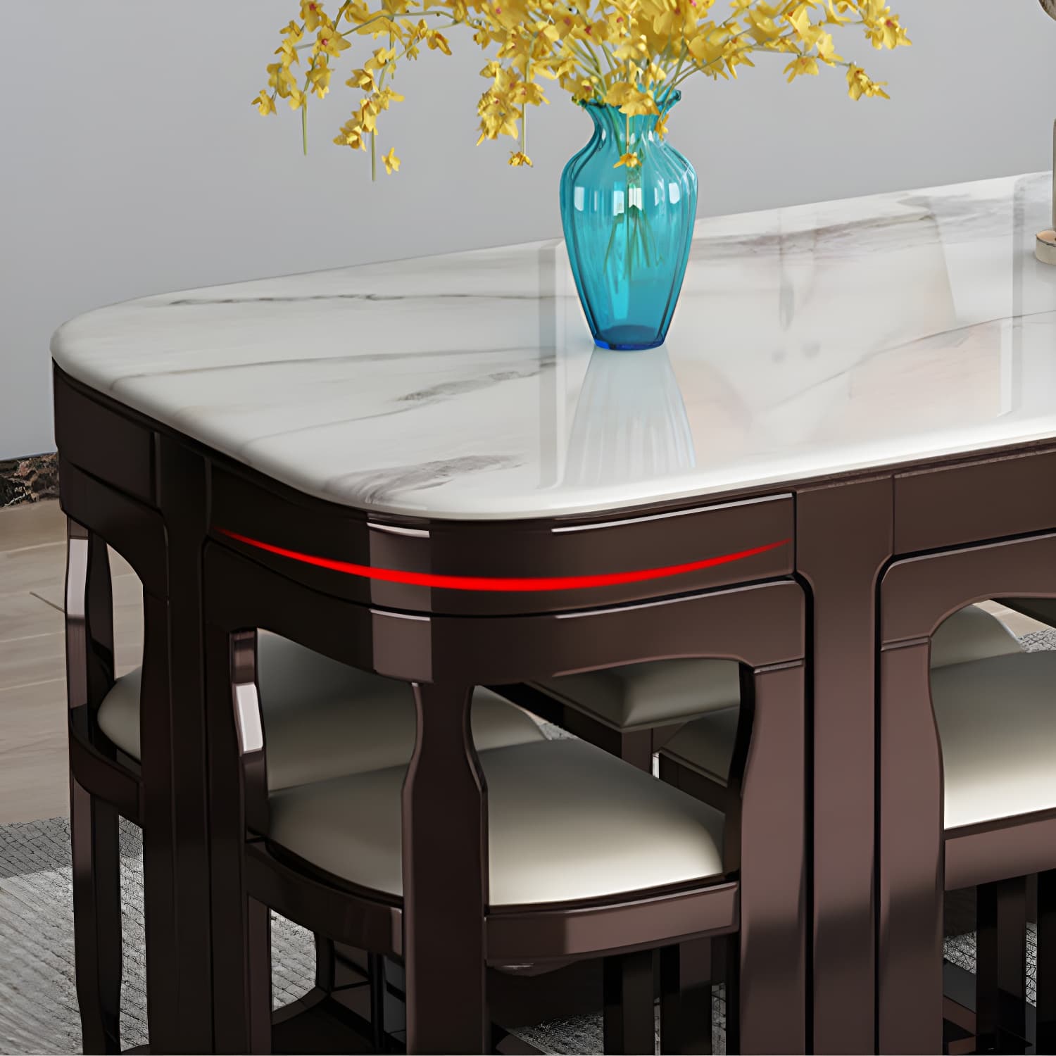 7-Piece Modern Wood Dining Set with Trestle Base and Upholstered Chairs in White - Seats 6 - image 16